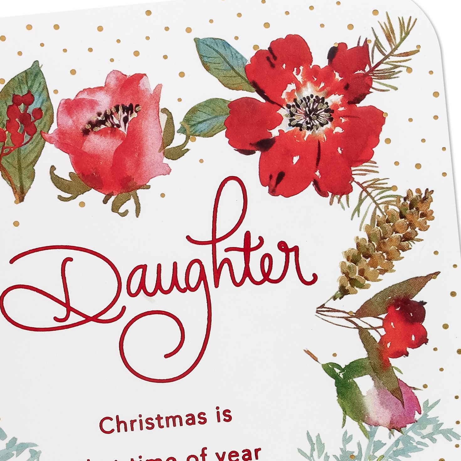 Red Floral Border Daughter Christmas Card Card Front Detail image number 4
