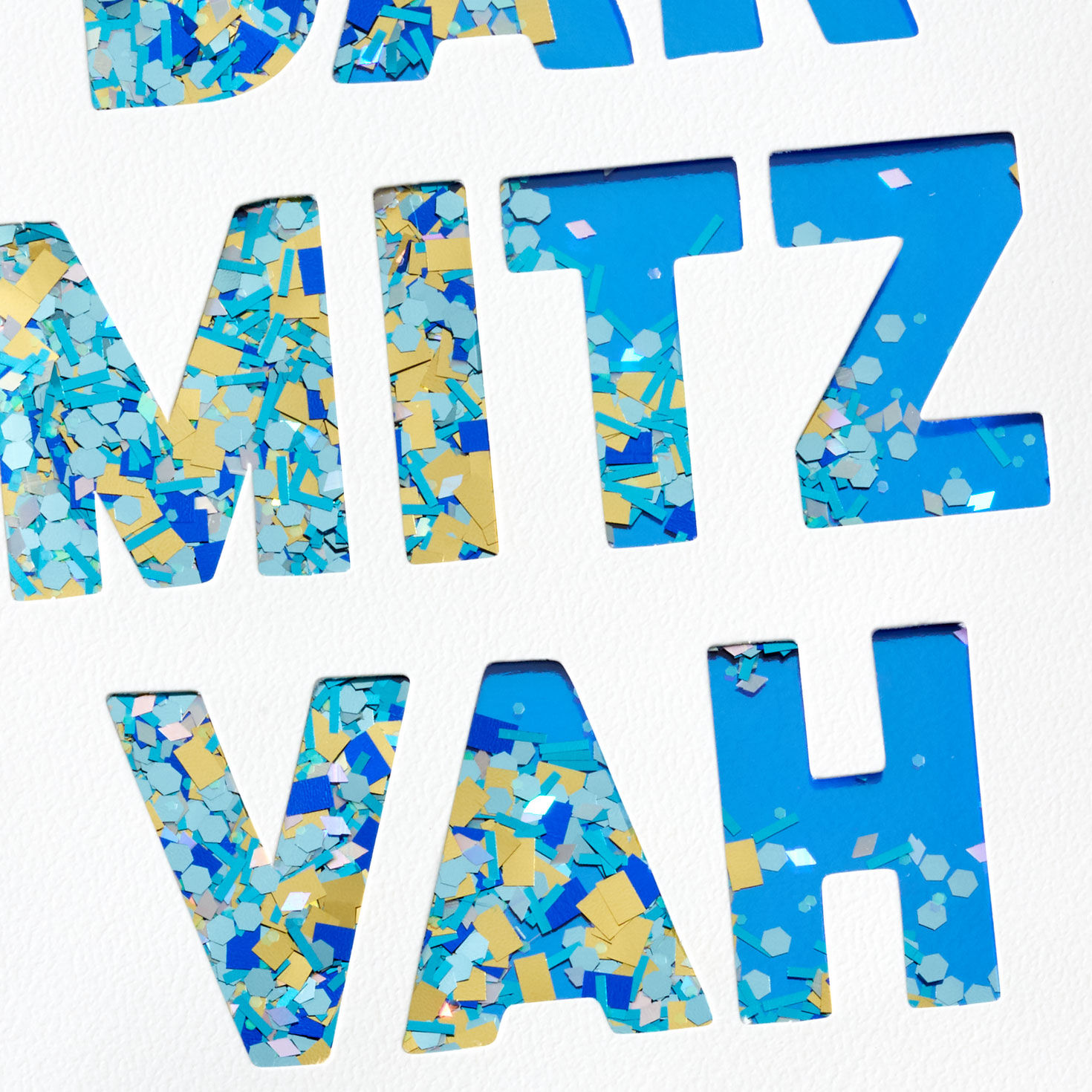 Blue and Gold Confetti Lettering Bar Mitzvah Card Card Front Detail image number 4