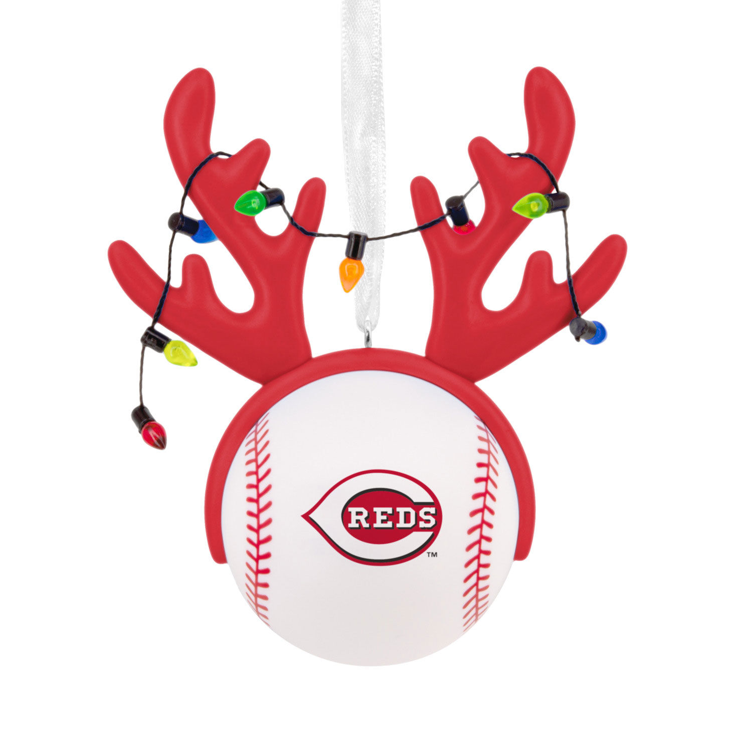 Reds Reindeer Baseball Christmas Ornament Front image number 1