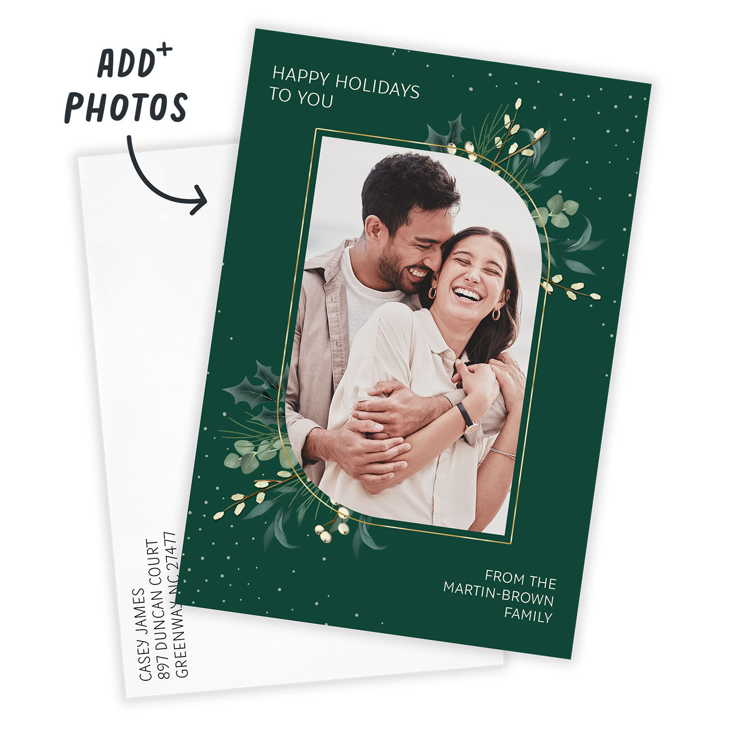 Botanical Sprigs Personalized Holiday Photo Card Card with Envelope indicating personalization image number 2