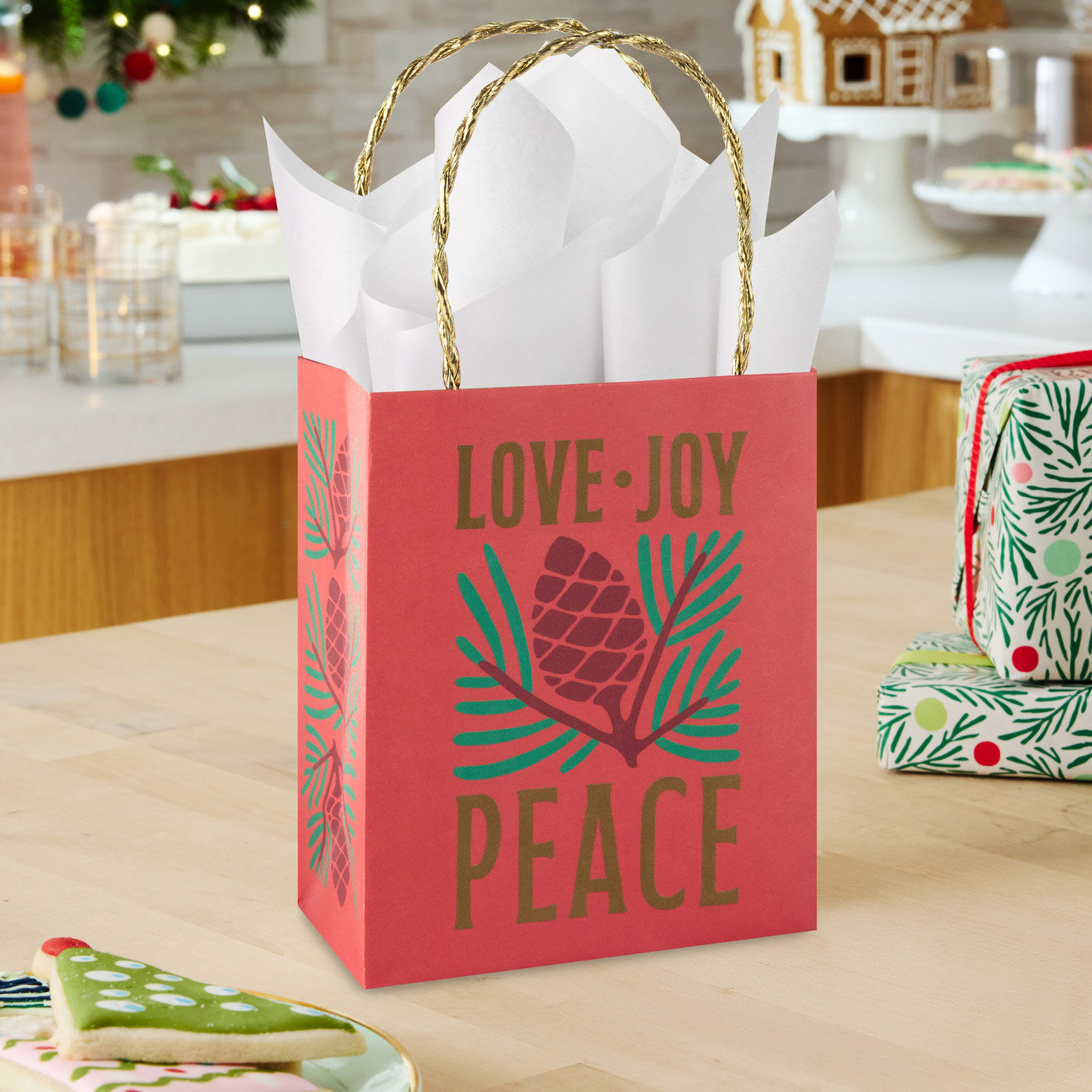 Modern Pinecone on Red Christmas Gift Bag in use image number 2