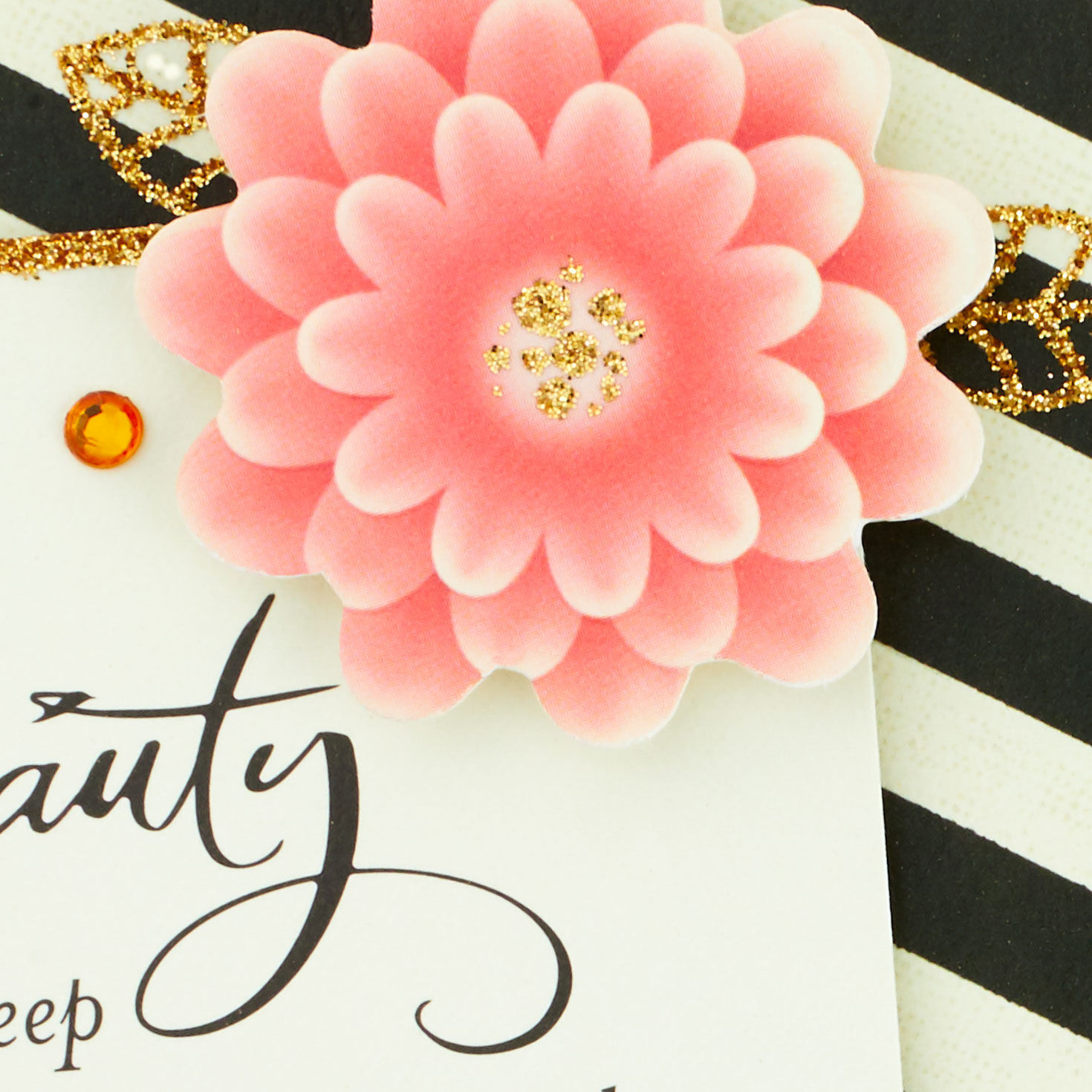 Pink Flower and Black-and-White Stripes Card for Mom Card Front Detail image number 5