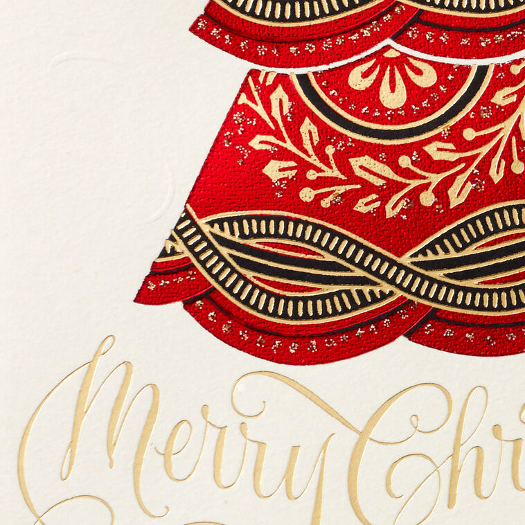 Elegant Gold and Red Tree Christmas Card Card Front Detail image number 4