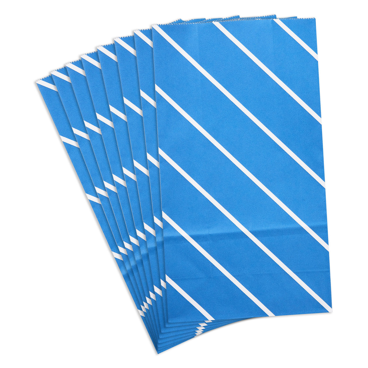 White Stripes on Blue Paper Treat Sacks With Stickers Fronts fanned image number 4
