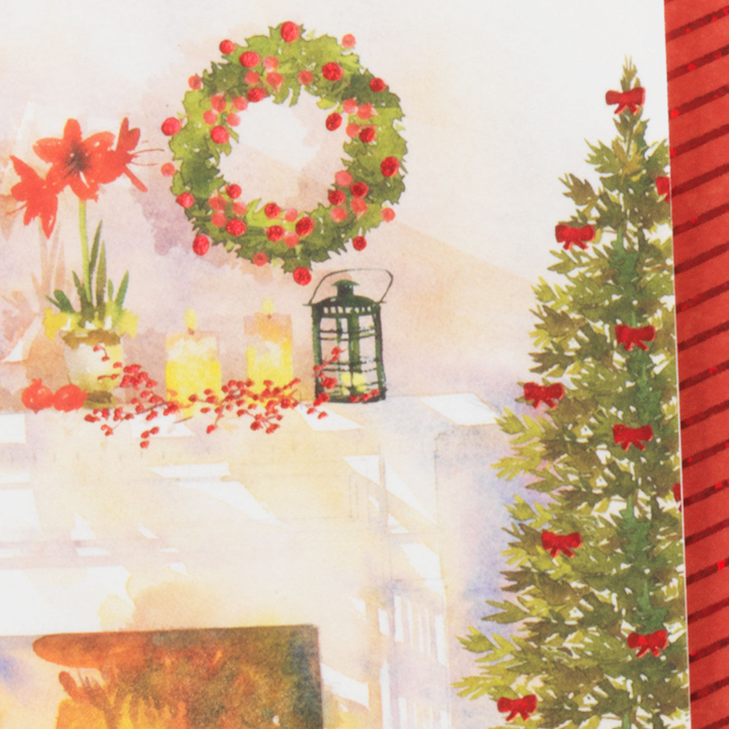 Watercolor Fireplace Scene Christmas Card Card Front Detail image number 4