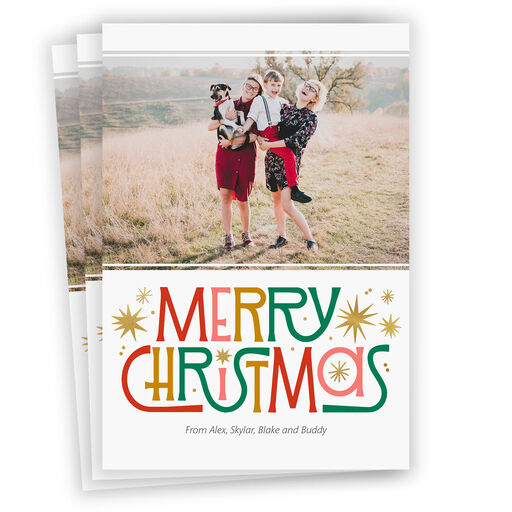 Retro-Style Merry Flat Christmas Photo Card, 