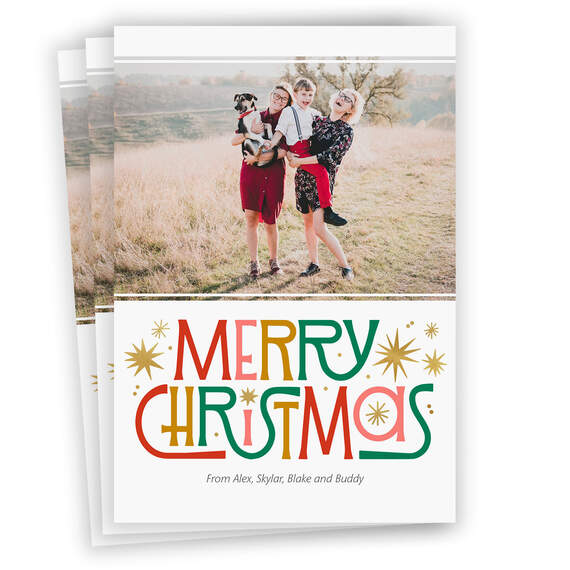 Retro-Style Merry Flat Christmas Photo Card, , large image number 1