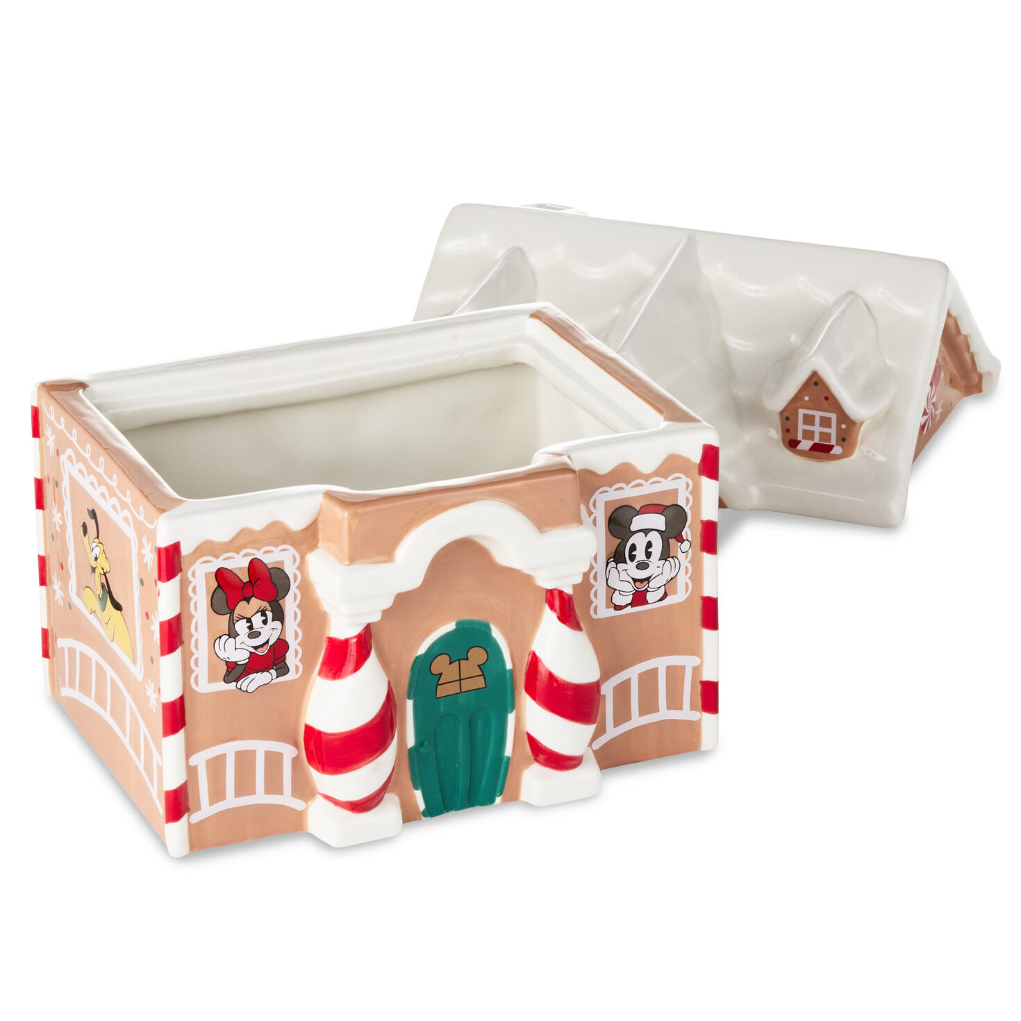 Mickey Mouse Gingerbread House Cookie Jar With Music lid off image number 3
