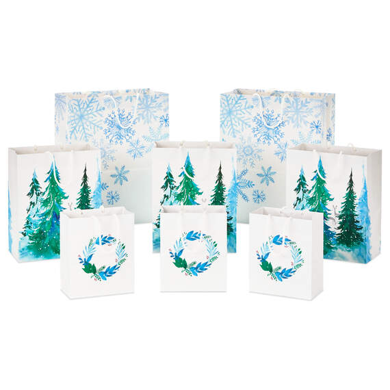 Winter Wonder 8-Pack Holiday Gift Bags, Assorted Sizes and Designs, , large image number 1