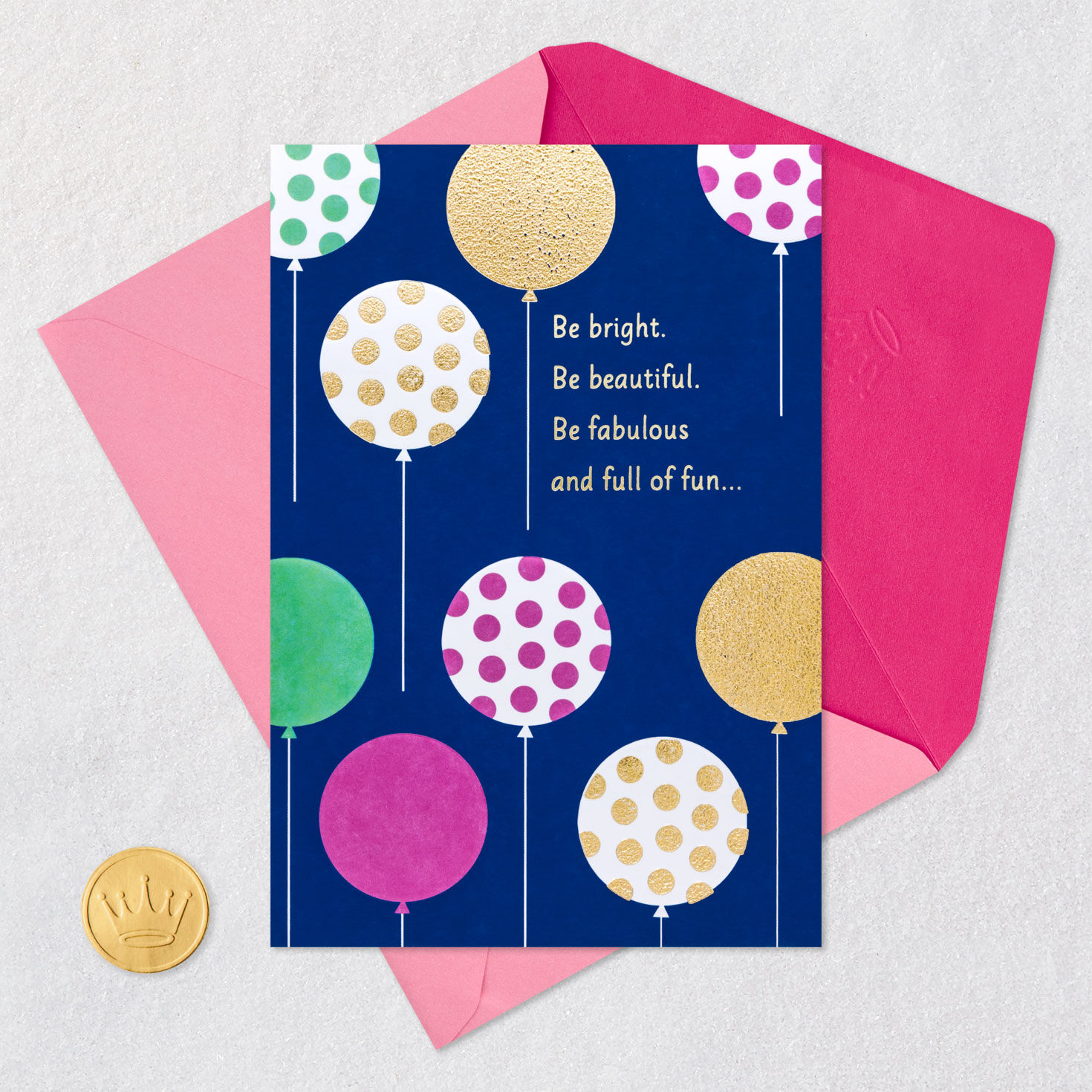 Balloons on Blue Birthday Card Card Front with Envelope and Gold Seal image number 5