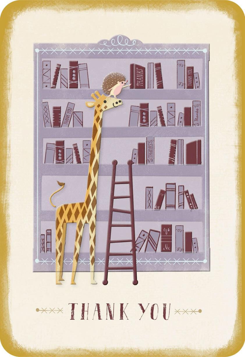Giraffe and Bookshelf Thank You Card