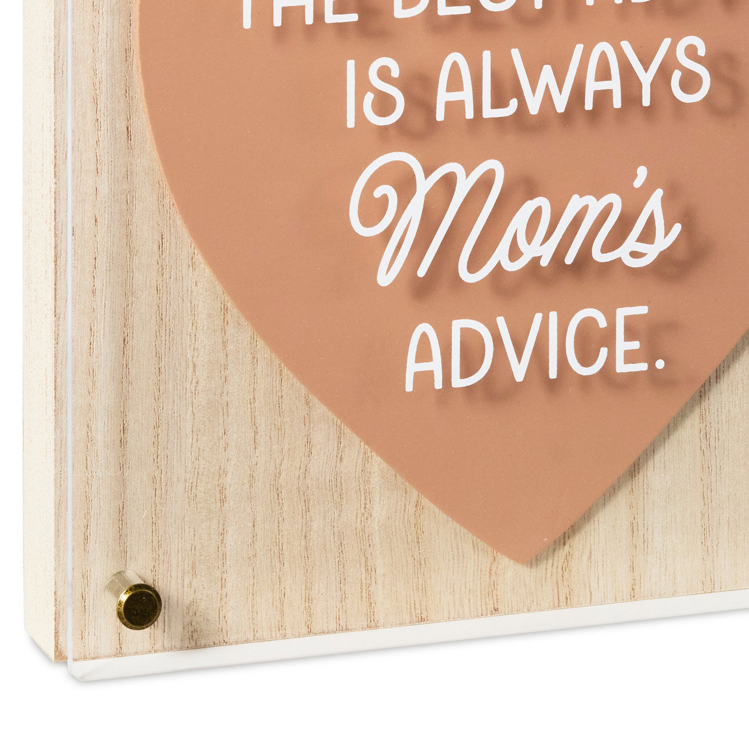 Mom Advice Layered Heart on Square Quote Sign upclose view image number 4