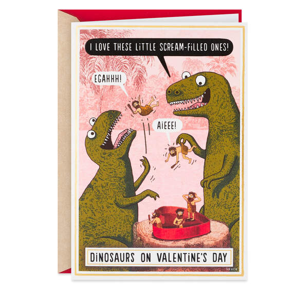 Dinosaurs and Candy Box Funny Valentine's Day Card, , large image number 1