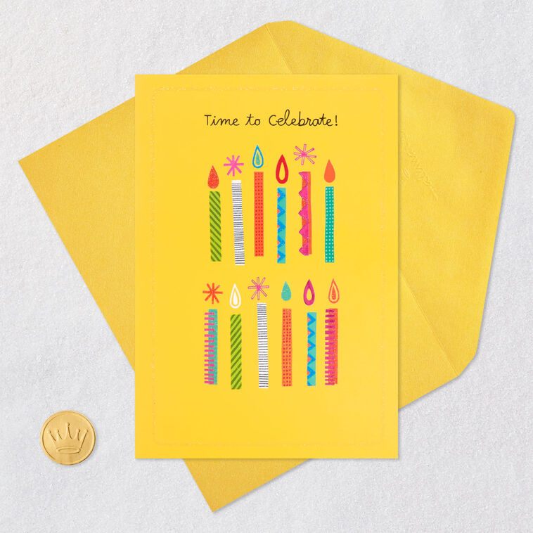 Colorful Candles Happy Birthday Card Card Front with Envelope and Gold Seal image number 5