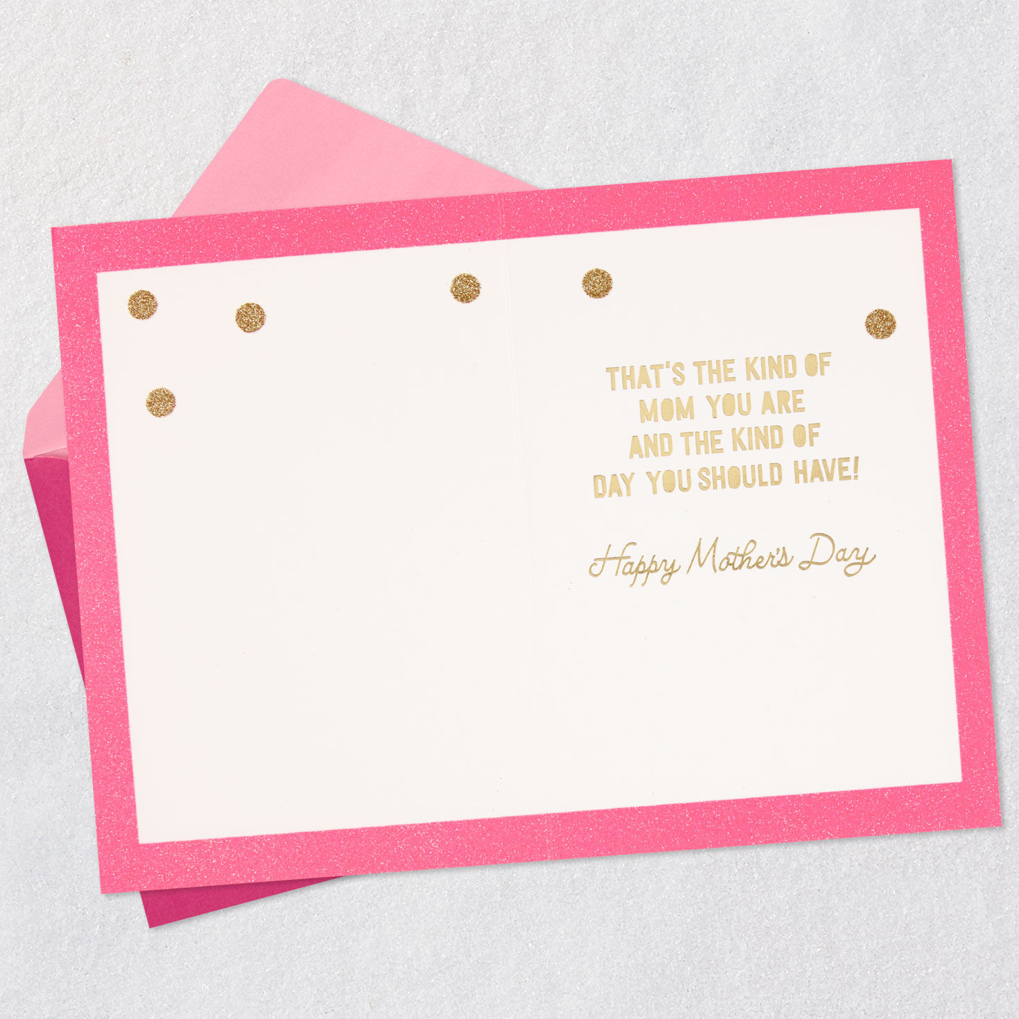 Gold Glitter Polka Dots Pink Border Mother's Day Card Open card with envelope image number 3