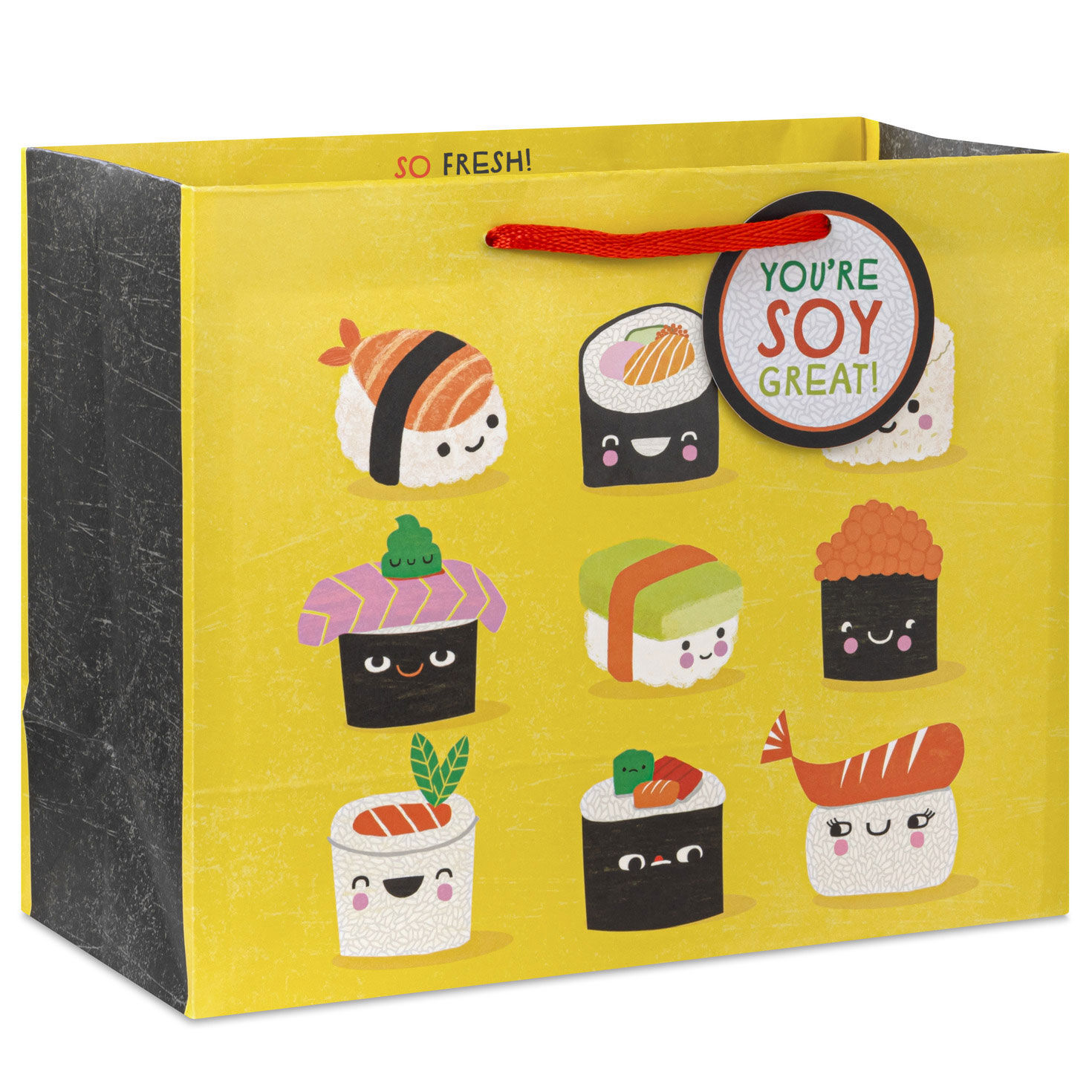 7.7" Sushi Smiles on Yellow Medium Horizontal Gift Bag