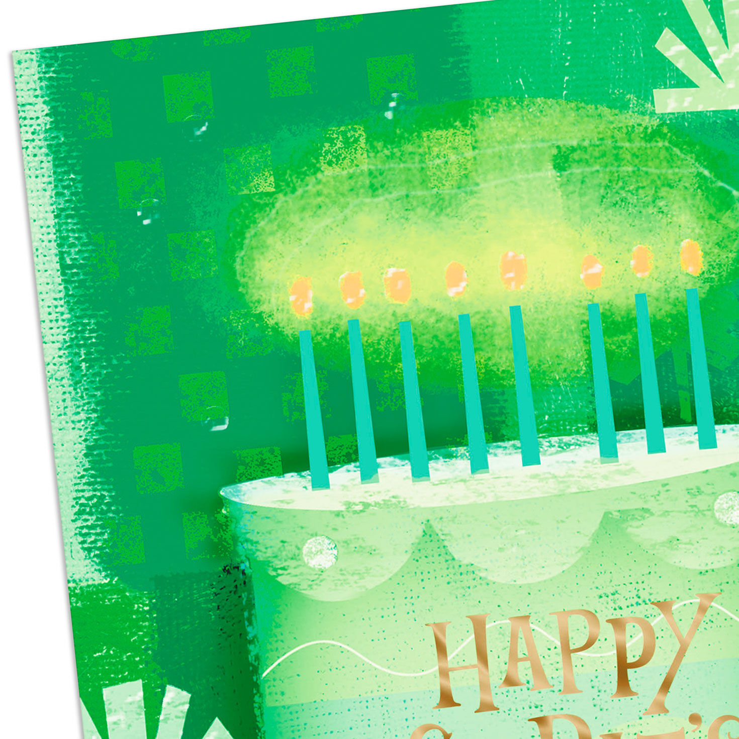 Green Cake and Candles St. Patrick's Day Birthday Card Card Front Detail image number 4