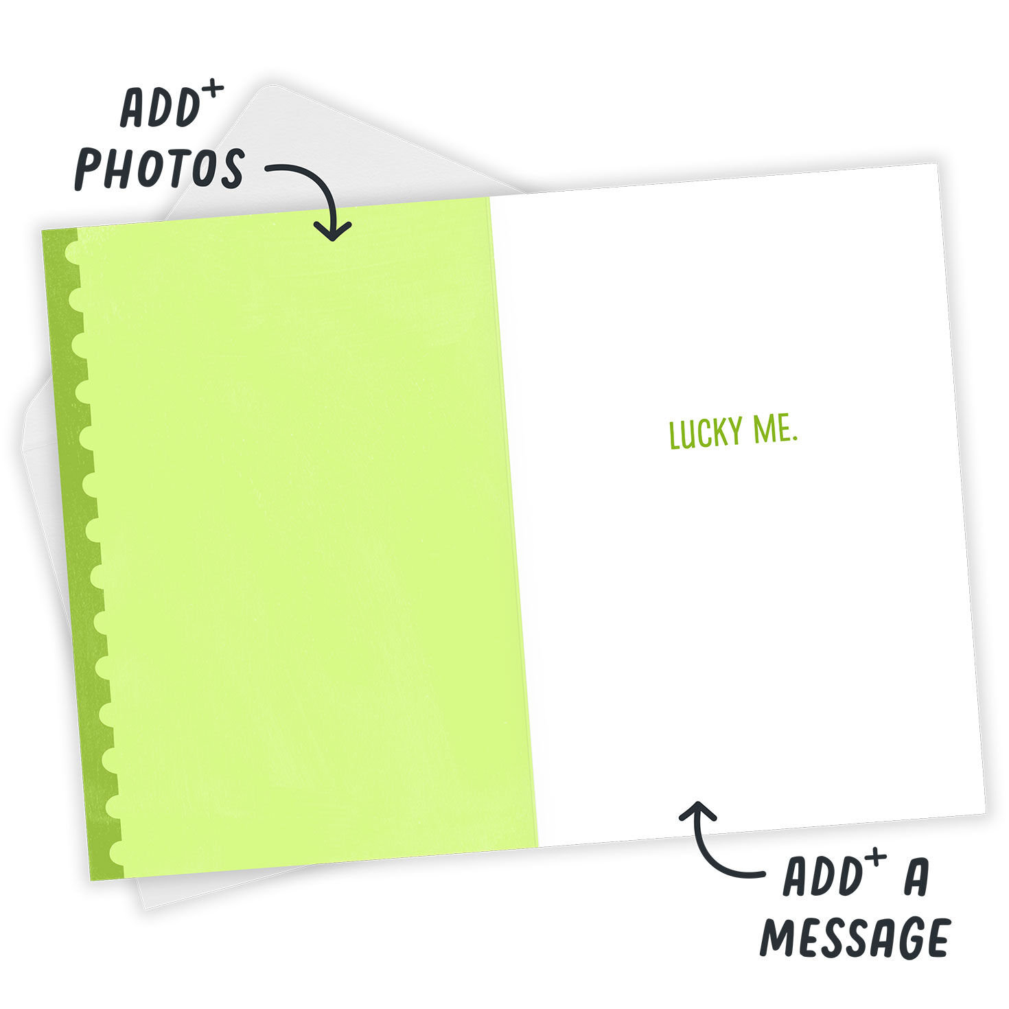 Horseshoe Postage Stamp Personalized St. Pat's Card Open Card with Envelope indicating personalization image number 3