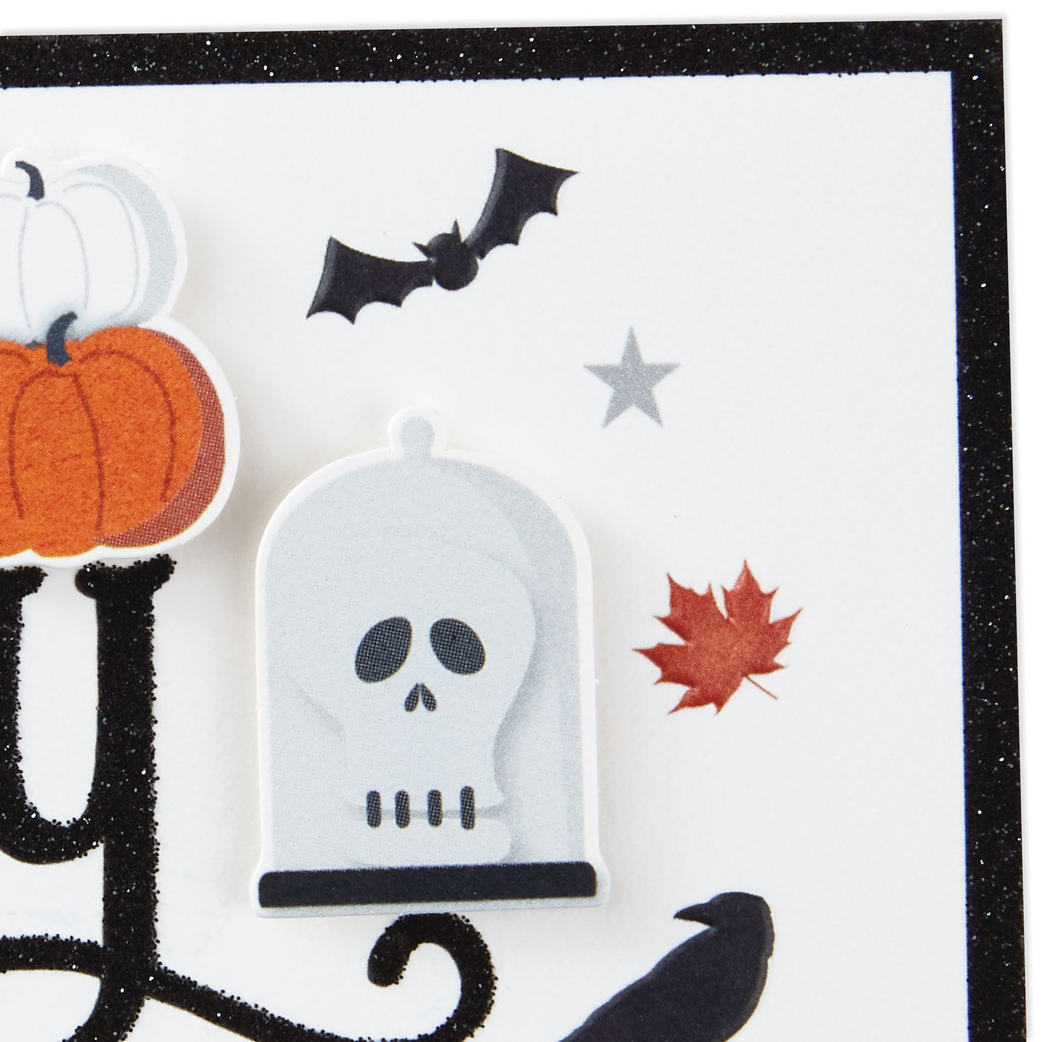 Skulls and Leaves Black and White Halloween Card Card Front Detail image number 4