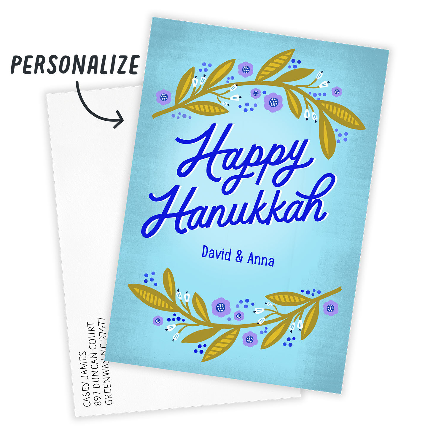 Pretty Floral Flat Hanukkah Photo Card, , large image number 2