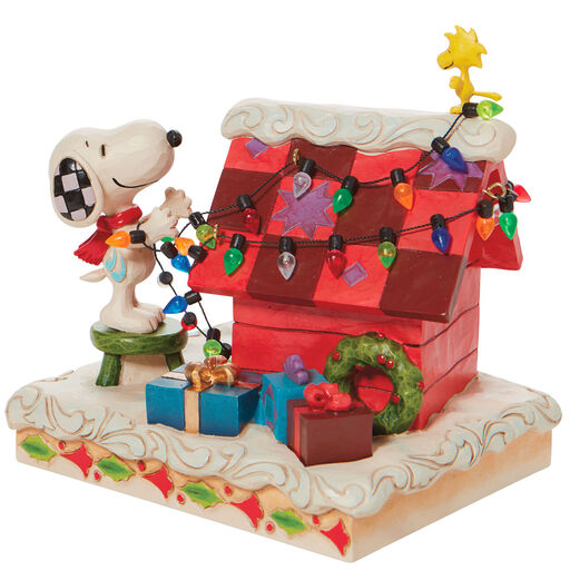 Jim Shore Peanuts Snoopy With Woodstock Decorating Dog House, 4.8", 