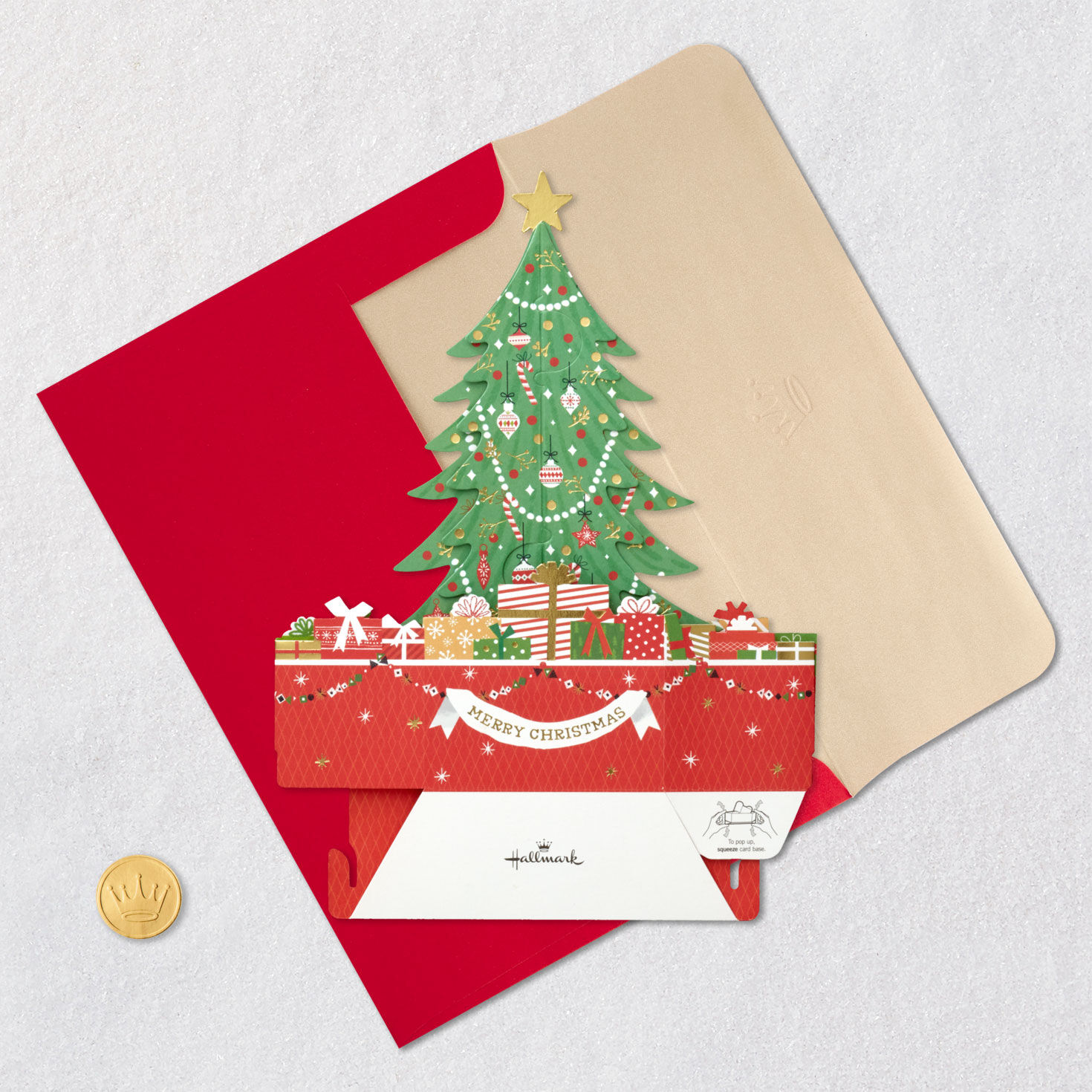 Decorated Tree 3D Pop-Up Christmas Card Card Front with Envelope and Gold Seal image number 5