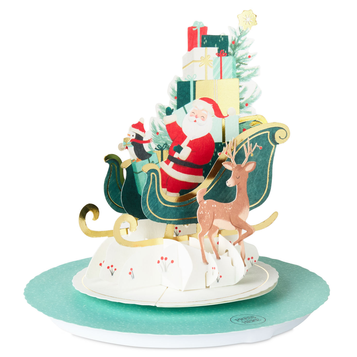 Santa in Sleigh Pop-Up Christmas Card With Sound Pop-up Card closeup image number 3
