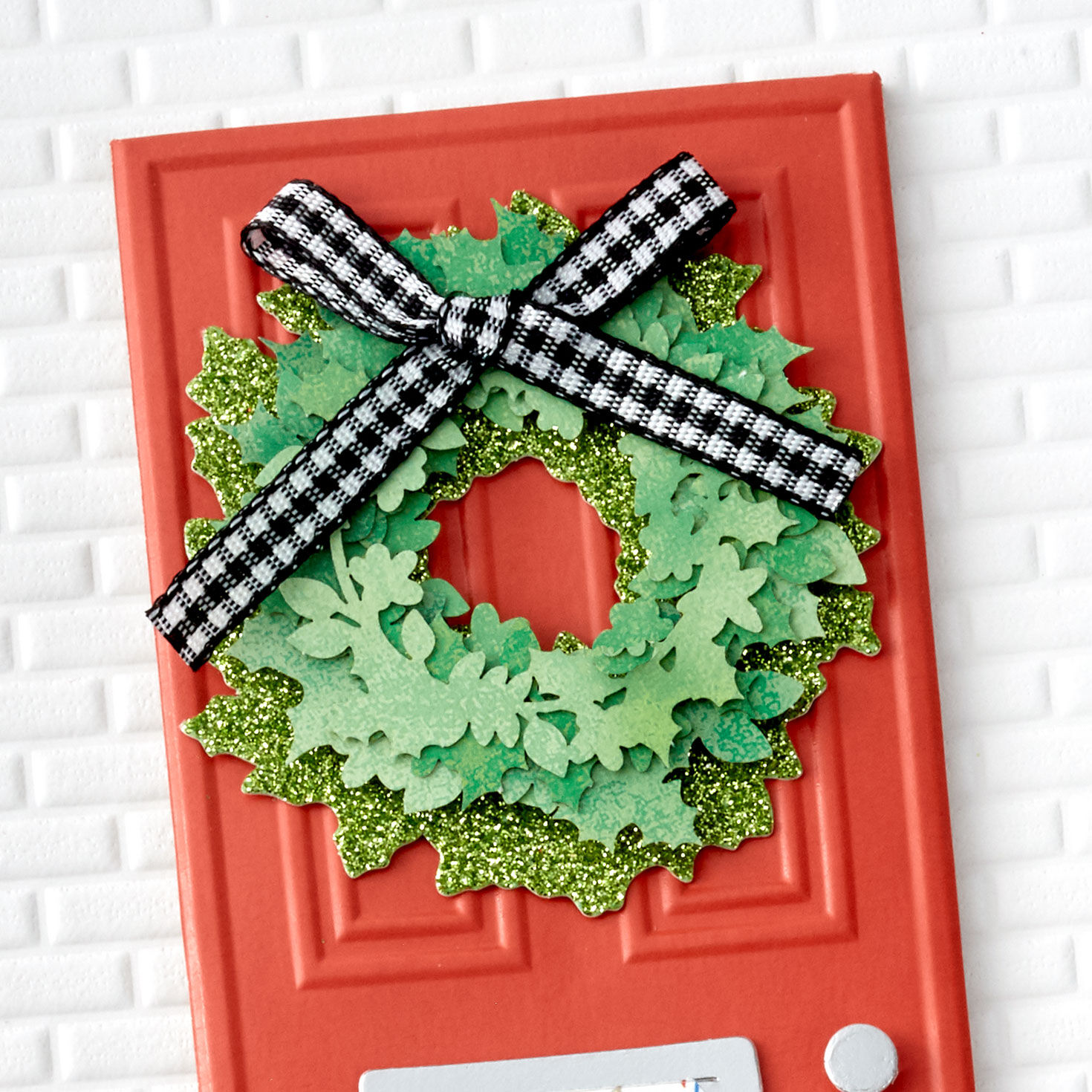 Red Door with Wreath Christmas Card Card Front Detail image number 4