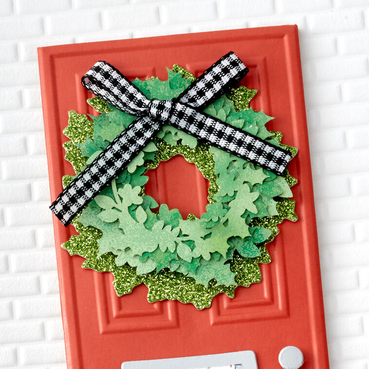 Red Door with Wreath Christmas Card Card Front Detail image number 4