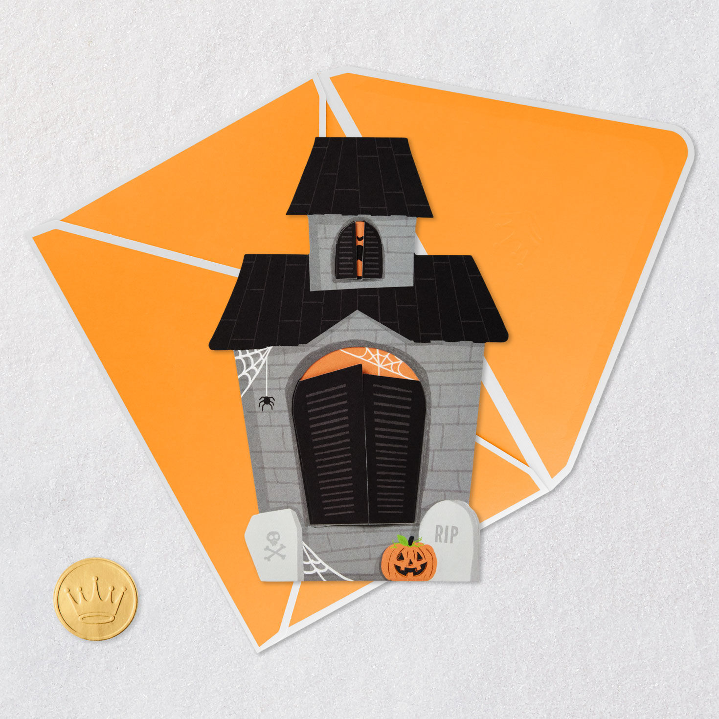 Spooky Haunted House Pop-Up Halloween Card Card Front with Envelope and Gold Seal image number 5