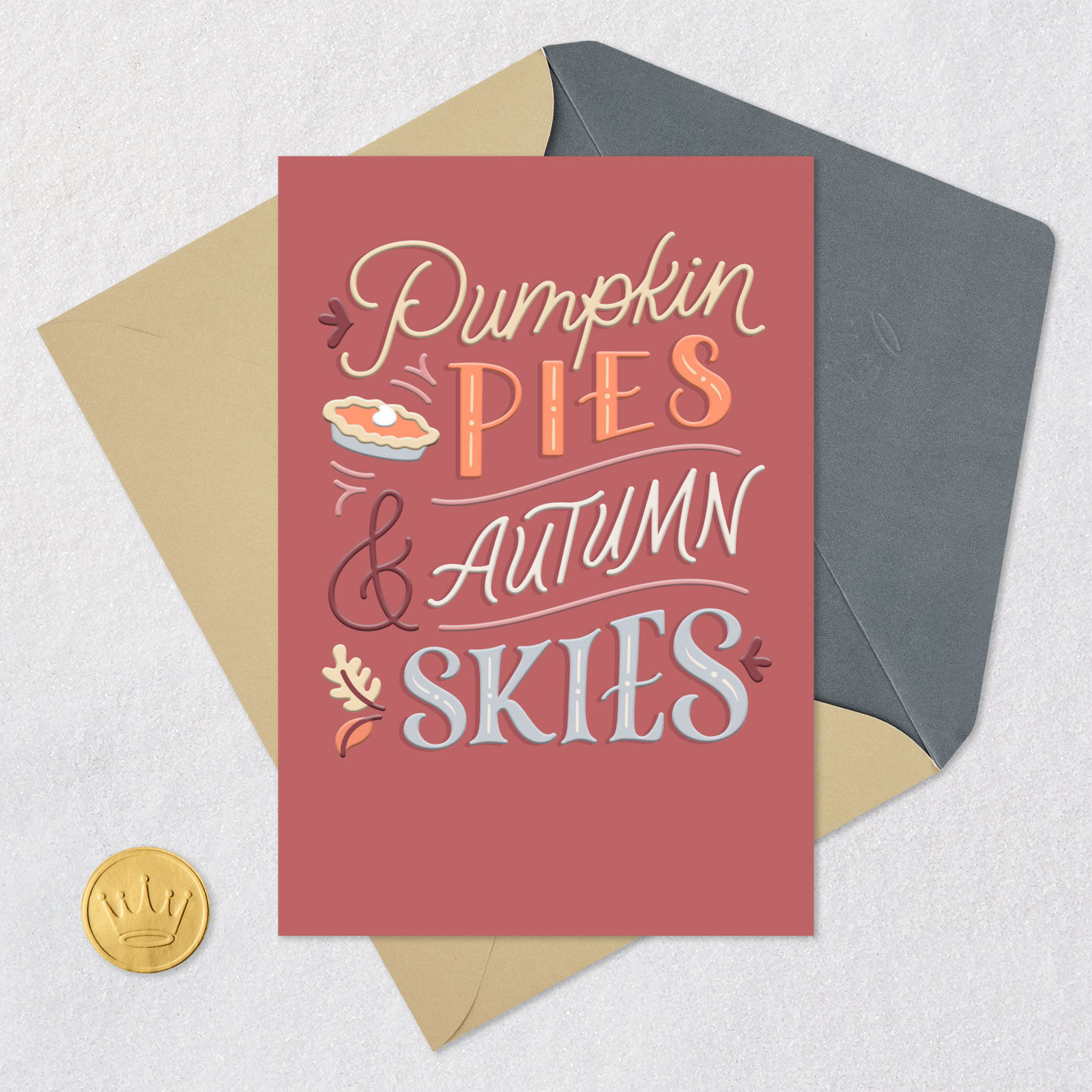Elegant Lettering and Fall Icons Thanksgiving Card Card Front with Envelope and Gold Seal image number 5