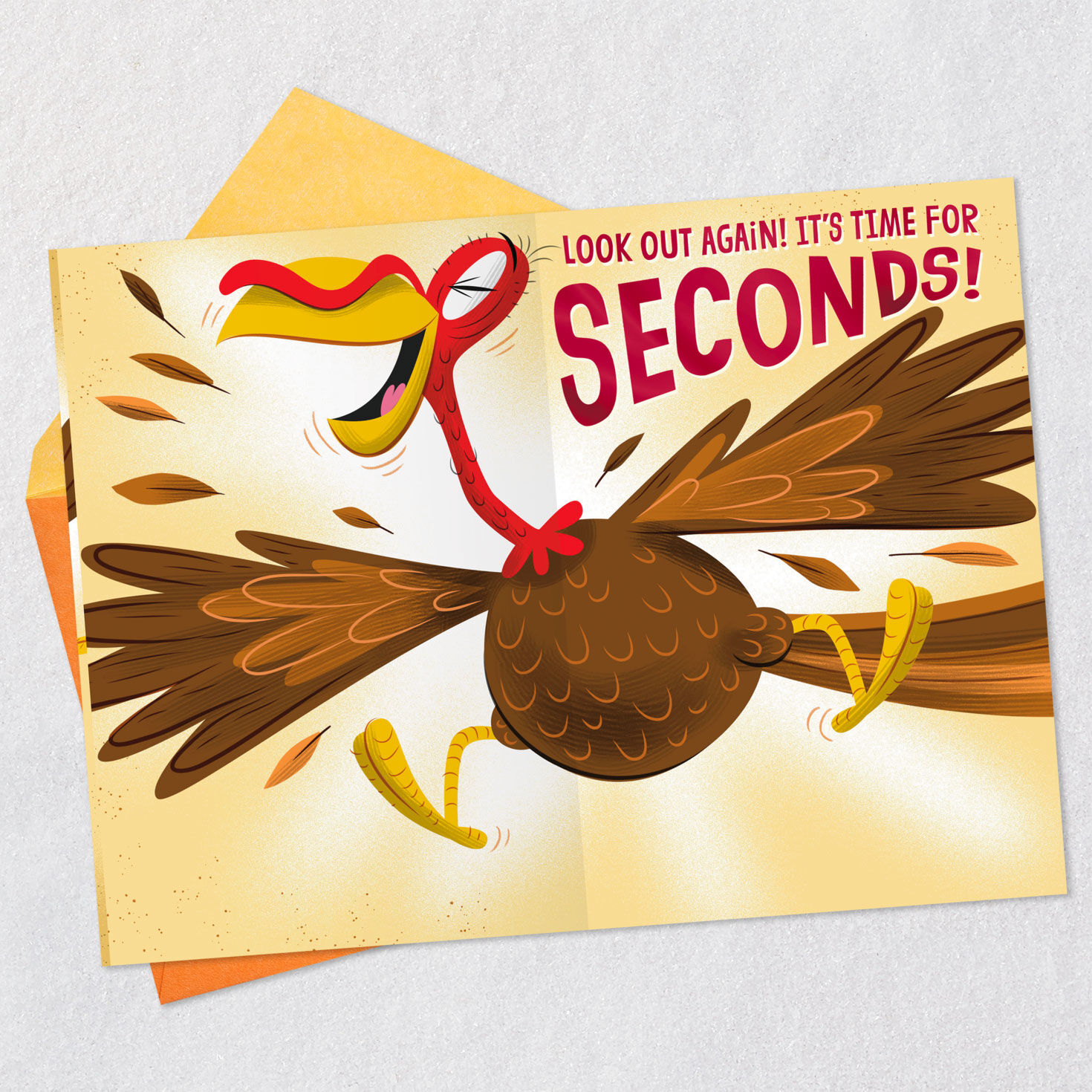 Cartoon Turkey Hug Thanksgiving Card Open card with envelope image number 3