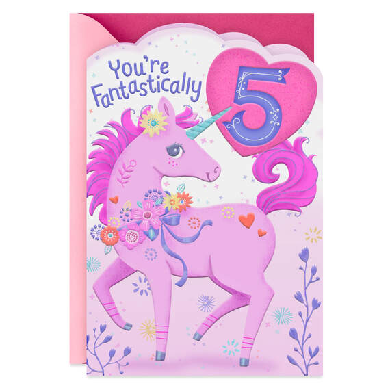Fantastically 5 Unicorn 5th Birthday Card, , large image number 1