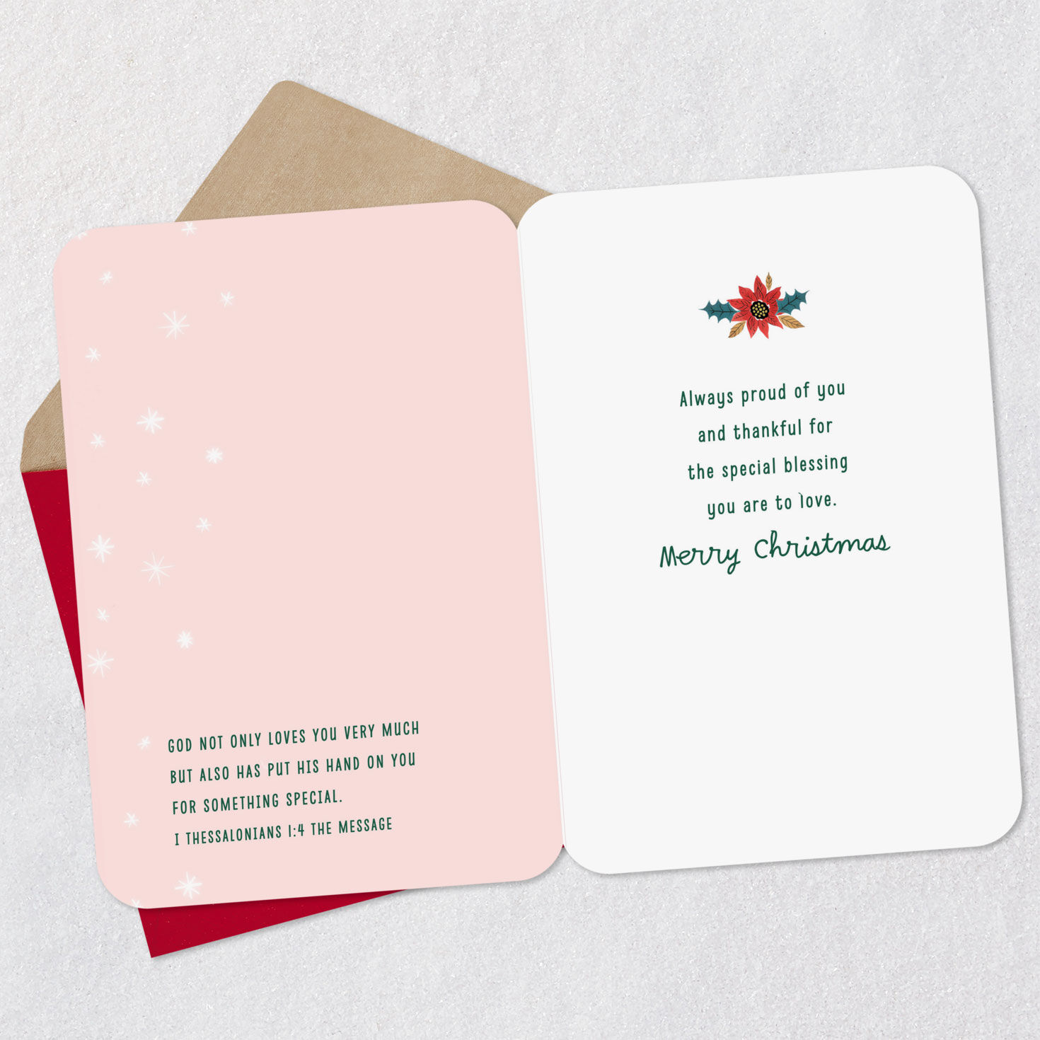 Pink Wreath Goddaughter Religious Christmas Card Open card with envelope image number 4