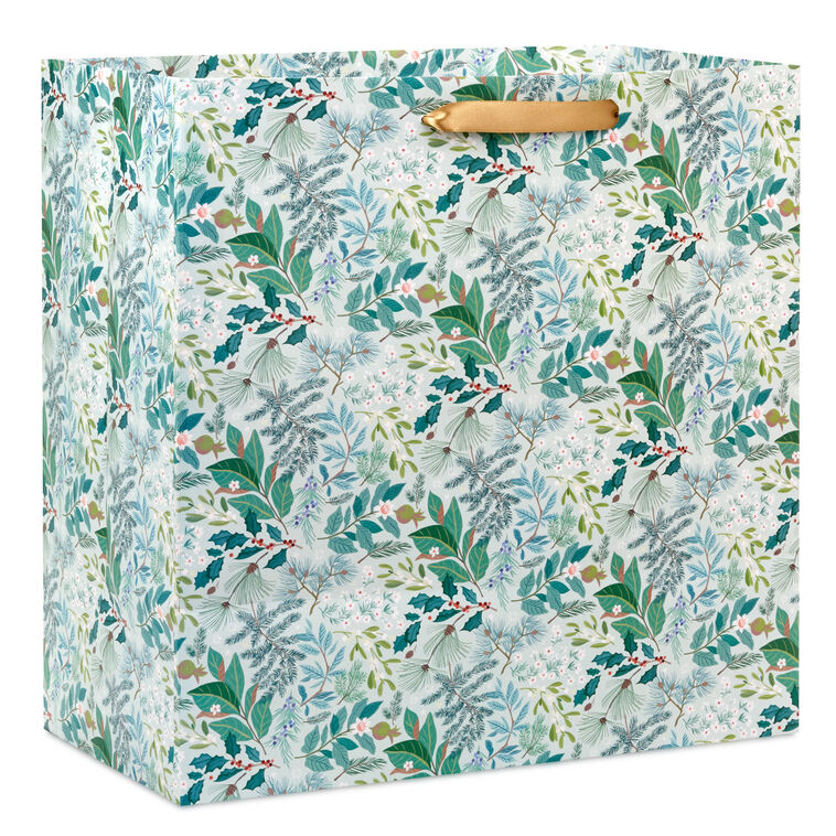 Winter Greenery on Light Sage XL Holiday Gift Bag Back image number 6