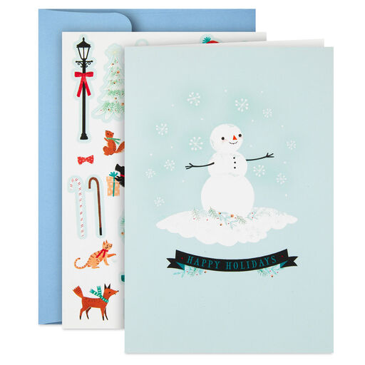 Snowman on Green Boxed Christmas Cards, Pack of 12, 