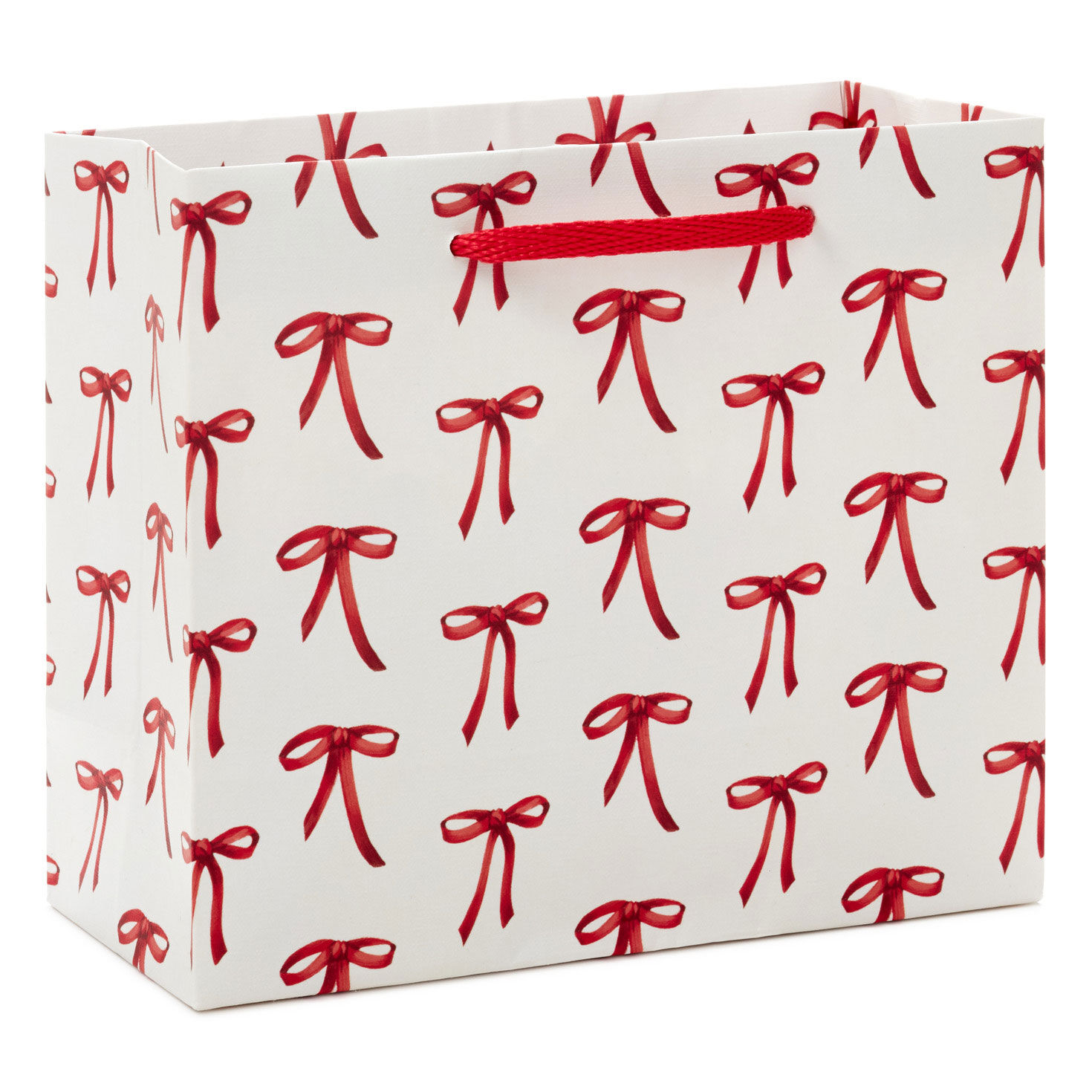 5.5" Red Bows on White Small Christmas Gift Bag