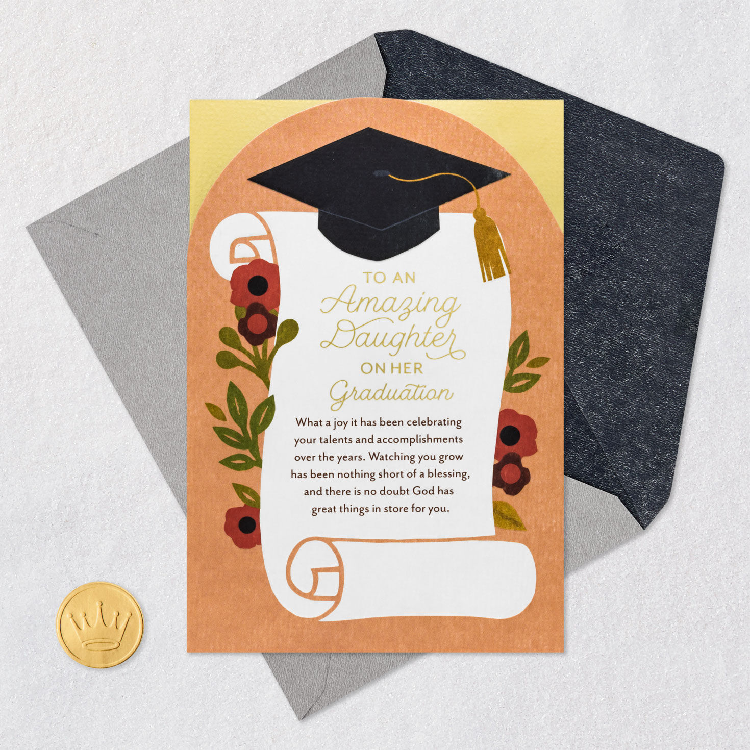 Pink Floral Scroll Religious Graduation Card for Her Card Front with Envelope and Gold Seal image number 6