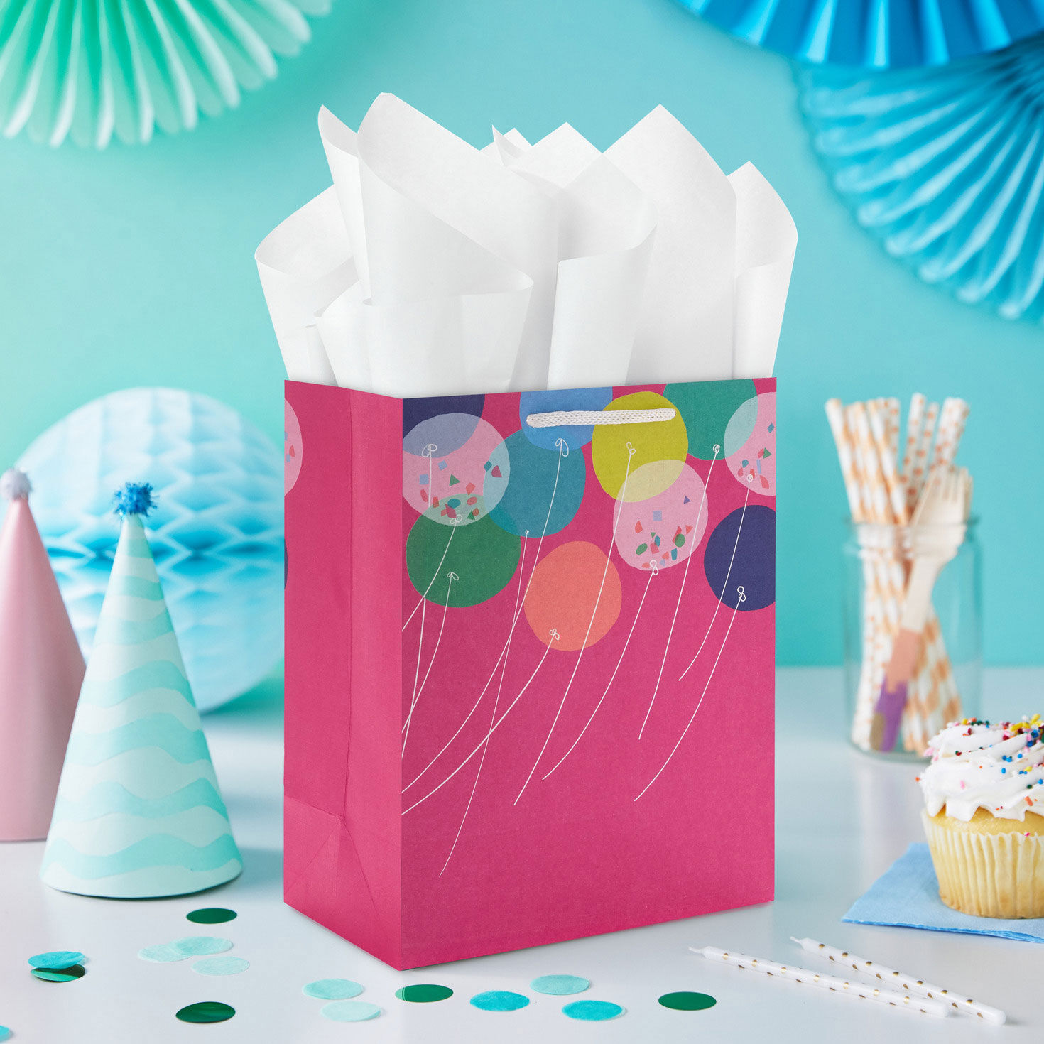 Balloons on Pink Medium Gift Bag in use image number 2
