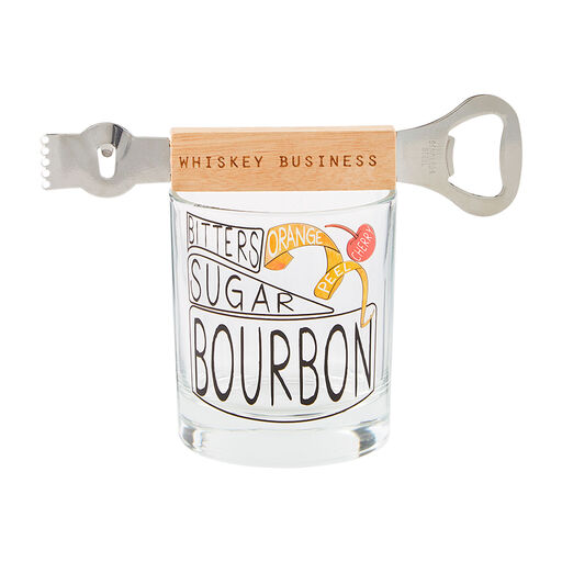 Mud Pie Whiskey Business Drink Recipe Glass With Bottle Opener, 
