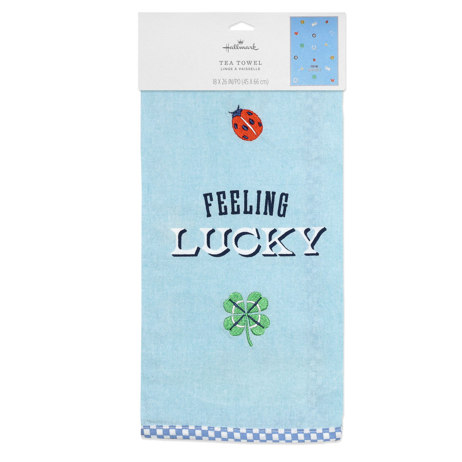 Blue Tea Towel With Embroidered Lucky Icons package front image number 5
