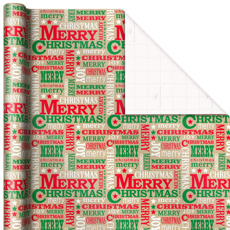 Merry Christmas Messages on Tan Wrapping Paper, 25 sq. ft., , large