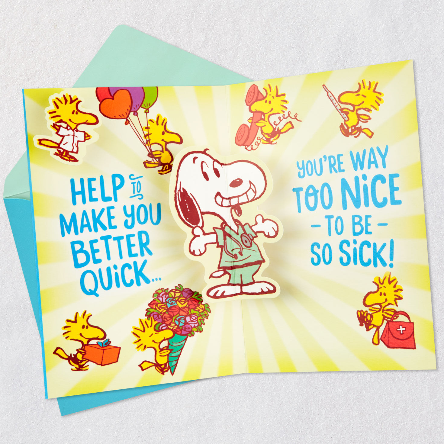 Peanuts Snoopy Doctor Get Well Soon Card Open card with envelope image number 2