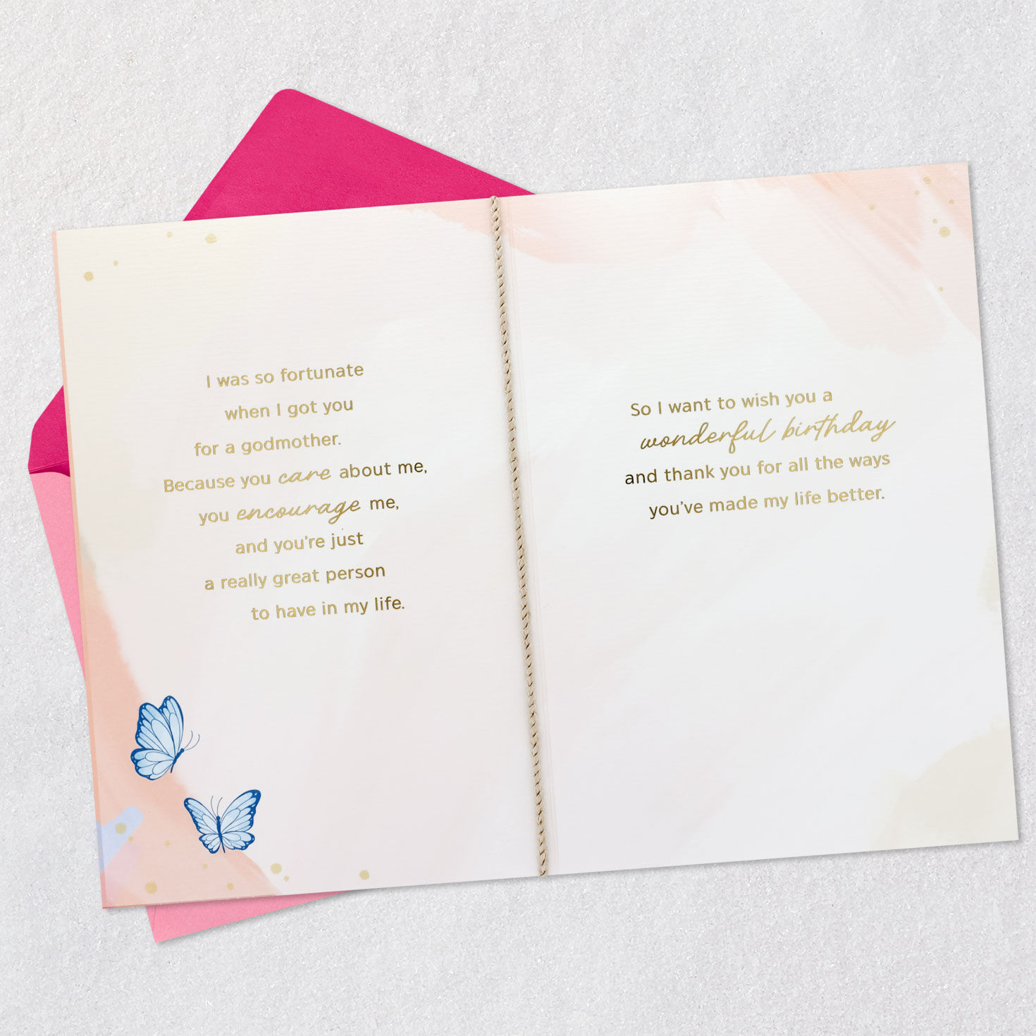 Butterflies on Pink Birthday Card for Godmother Open card with envelope image number 4