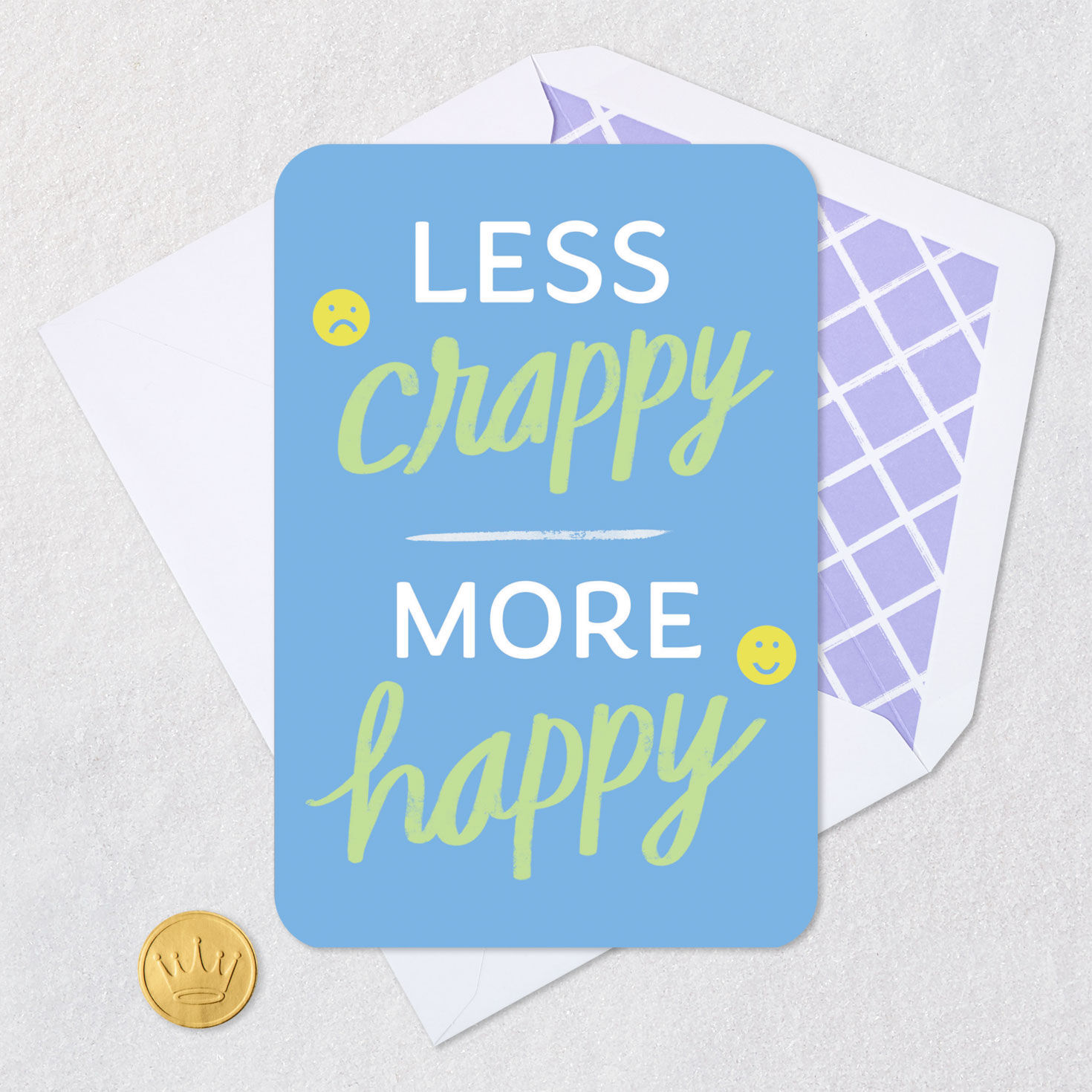 Frowny Face and Smiley Face Encouragement Card Card Front with Envelope and Gold Seal image number 5