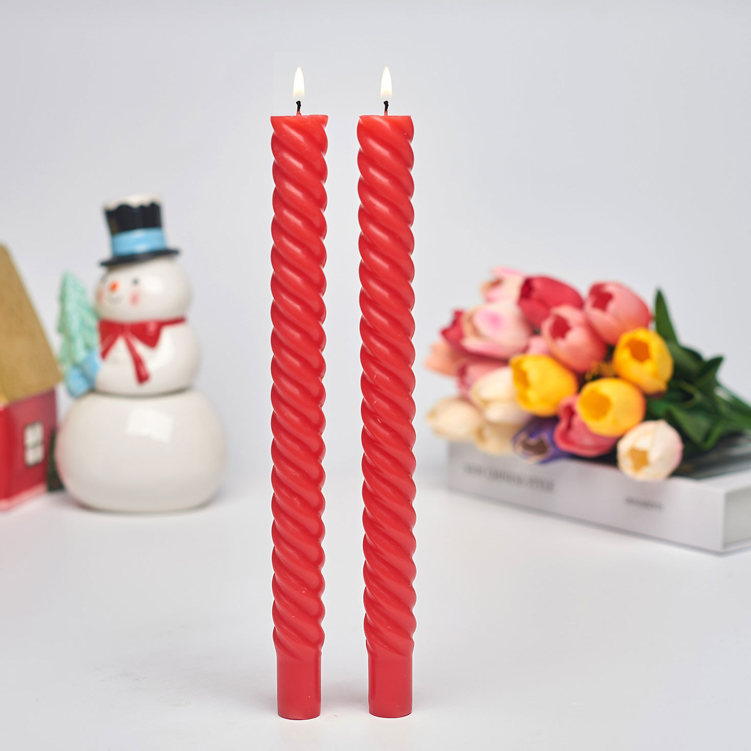 Red Spiral Taper Candle Set in use image number 4