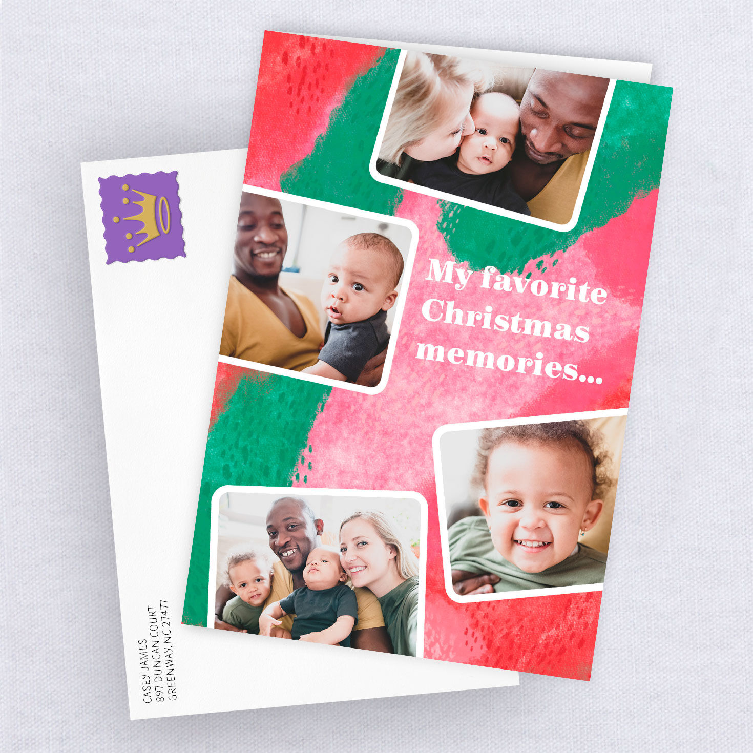 Personalized Red and Green Photo Collage Photo Card, , large image number 4