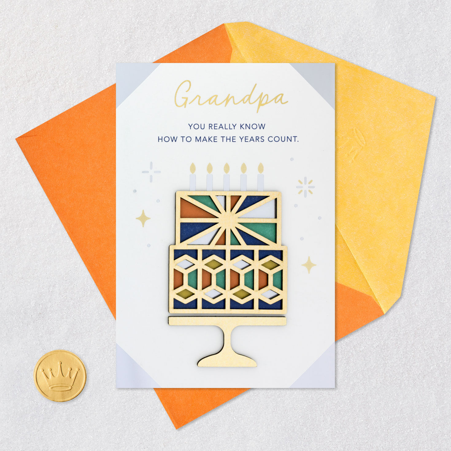 Mosaic Cake Grandpa Birthday Card Card Front with Envelope and Gold Seal image number 6