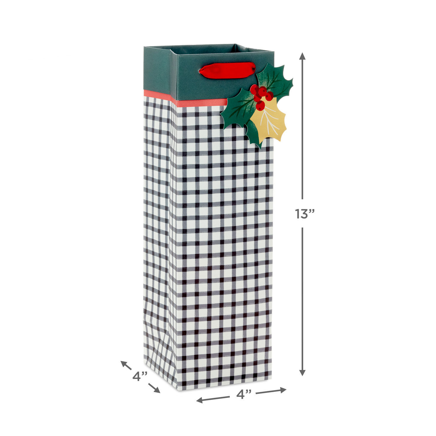 Black and White Check Holiday Wine Gift Bag measurement image number 3