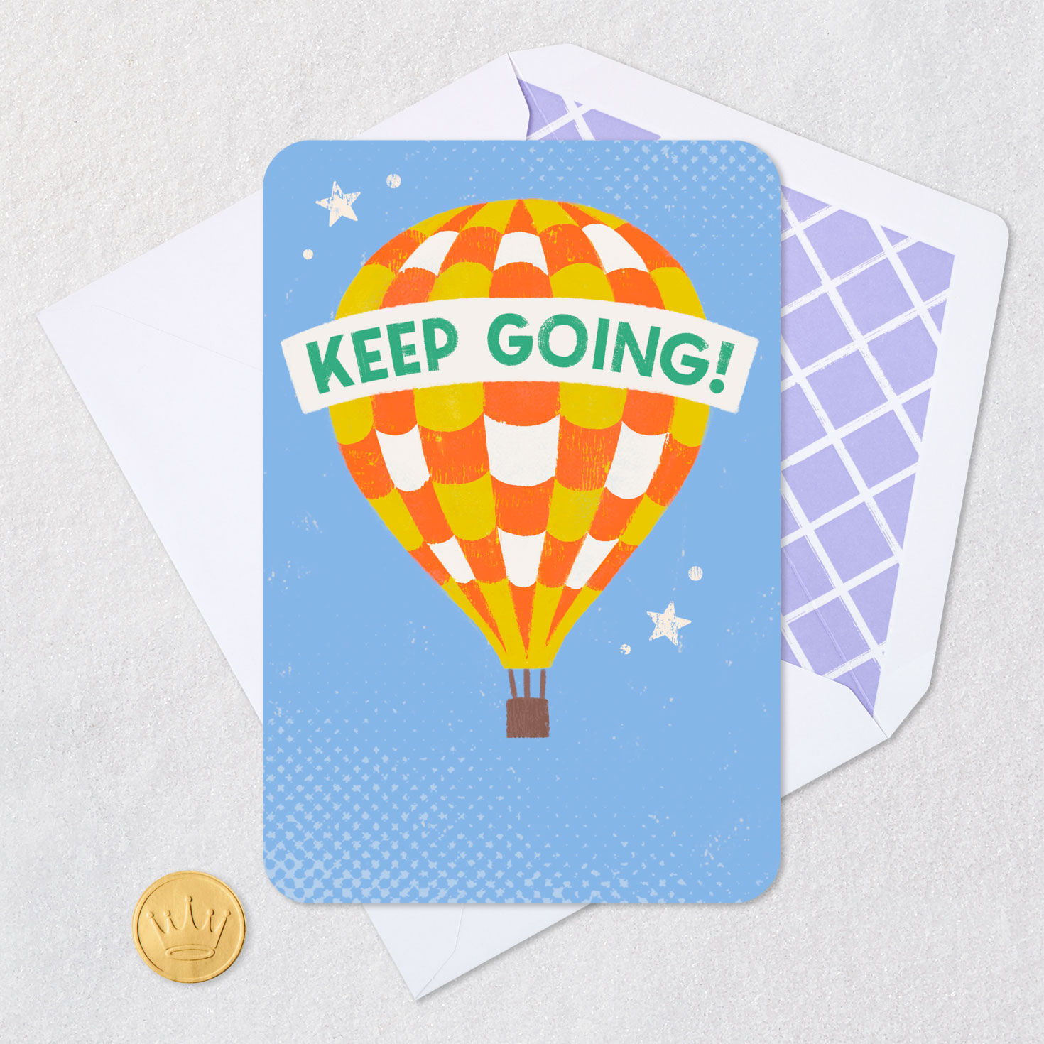Orange Hot Air Balloon Encouragement Card for Kid Card Front with Envelope and Gold Seal image number 5